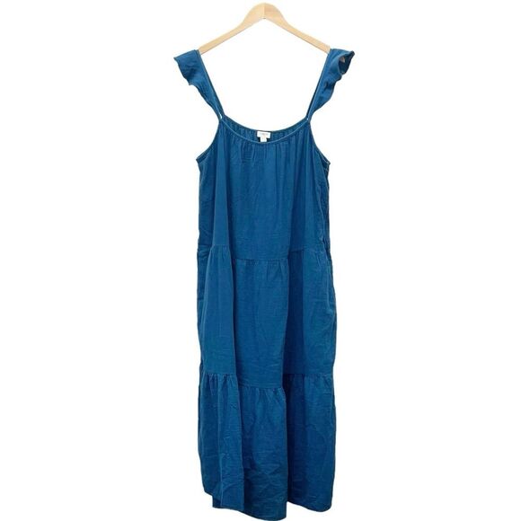 NWT J. Crew Ruffle Strap Gauze Tiered Maxi Dress Teal Blue Size XXL NEW Relaxed - Picture 4 of 15